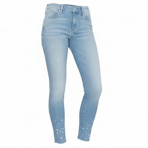 MOTHER Looker Ankle Fray Paint Splatter Skinny Jeans Size 28